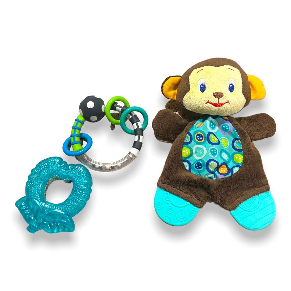 Lot of 3 Baby Toys Teethers Bright Starts Monkey Apple Ring